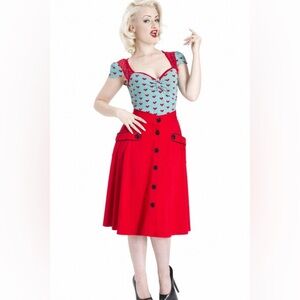 Voodoo vixen nwt size small red black rose rockabilly skirt with pockets